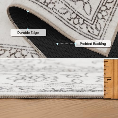 ReaLife Rugs Machine Washable Area Rug - Living Room Bedroom Bathroom Kitchen Entryway Office - Padded Low Pile Stain Resistant Premium - Boho Farmhouse Vintage - Paige - Ivory 5' x 7' - Image 5