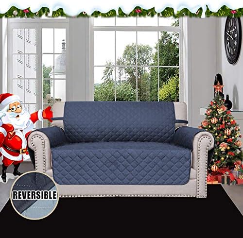 Easy-Going Reversible Couch Cover, 2 Cushion Sofa, Dark Blue/Light Blue - Image 2