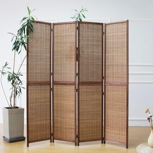 Furnnylane 4 Panel Detachable Room Divider, 5.6 ft Tall Two in One Bamboo Privacy Screen (Converts into 2 Low Dividers), Folding Panel Divider for Room Separation, Natural Brown (67" H x 61.4" W) - Image 2