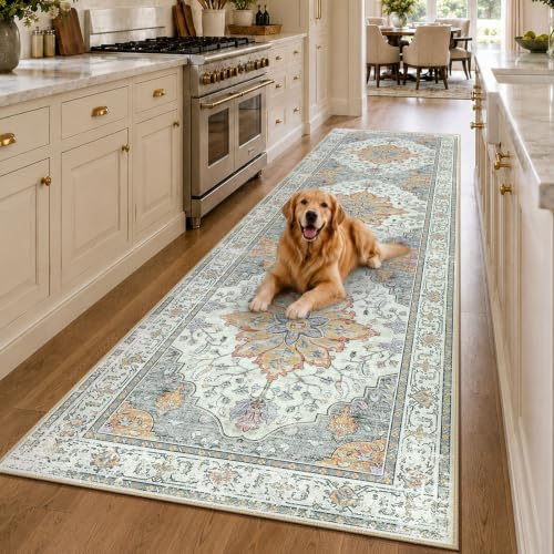 RELEANY Washable Area Rug, Runner 3'x10', Beige/Carbon Grey/Orange - Image 2