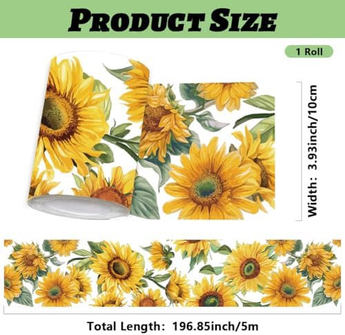 Sunflower Wall Border Wallpaper Border Decal Peel and Stick 19.7 x 4 Inch Sunflower Pattern PVC Decorative Molding Trim Stickers for Bathroom Laundry Kitchen Backsplash Home Decoration - Image 2