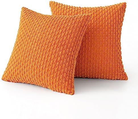 MIULEE Fall Decorative Throw Pillow Covers 20x20 Orange Textured Corduroy - Image 6