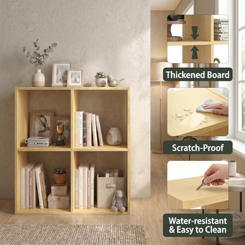 WannabeMyself【Sturdy Build&Easy Assembly】4 Cube Storage Organizer with Anti-Tipping Kits,Reversible Open Back Book Shelf, Bookcase for Living Room,Bedroom,Entrance Hall,Office,24.1×11.4×24.1,Oak Color - Image 3