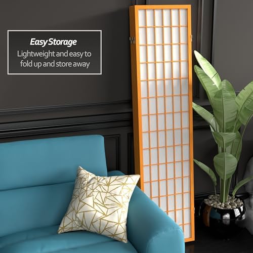 Red Lantern 6 ft. Tall Window Pane Shoji Screen - Honey - 5 Panels - Image 6
