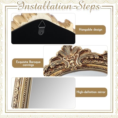 Wonderjune 5 Pcs Vintage Gold Mirror Set for Wall Decorative Resin Frame Ornate Antique Hanging and Tabletop Mirror for Home Dresser Gallery Decor Photography Props Gift (Ornate Style) - Image 3