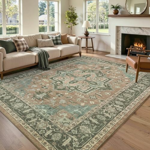 6x9 Ft Large Area Rugs for Living Room, Soft Non-Slip Machine Washable Rug, Vintage Stain Resistant Carpets for Bedroom Nursery Dining Room Home Decor (Brown) by Lo%CC%80utiRootHome