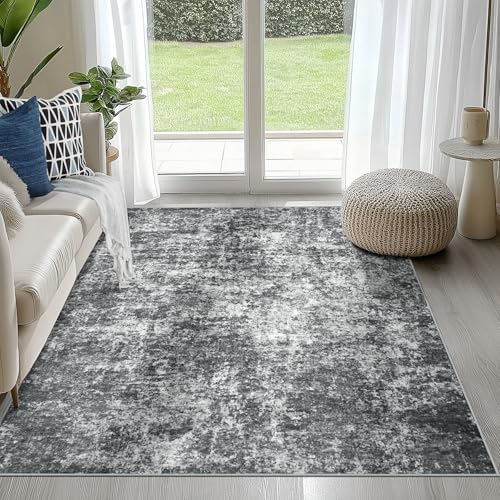 4x6 Area Rugs for Living Room Washable Bedroom Dining Room Black Grey by Aelenmu