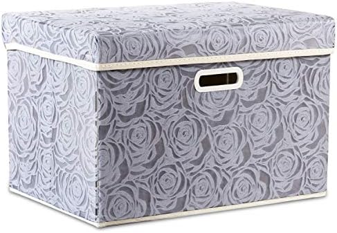 PRANDOM Larger Collapsible Storage Box with Lid [1-Pack] Fabric Decorative Storage Bin Cube Organizer Container Basket with Cover Handles for Bedroom Closet Living Room Gray 17.7x11.8x11.8 Inch by Prandom