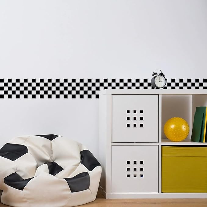Checkered Wall Border Stickers Peel and Stick Black and White Skirting Self Adhesive Bathroom Waist Line Decal Vinyl Wallpaper - Image 6