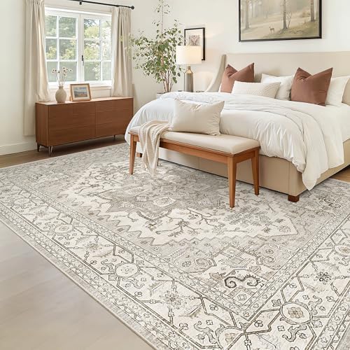 Madane 5x7 Area Rugs for Living Room, Non-Slip Washable Rug, Beige/Brown - Image 2