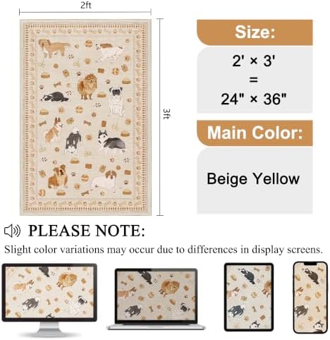 DUKINO 2x3 Bathroom Rugs, Washable Dog Kitchen Rug Non Slip, Beige Yellow - Image 2