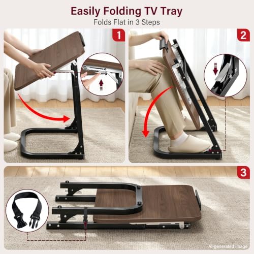 Extra Large TV Dinner Tray Table & End Table, Height & Angle Adjust Laptop Desk, Easy to Install, Foldable &Easy to Store, with Phone & Tablet Stand, for Couch, Bed, Side, Walnut Wood Desktop - Image 3