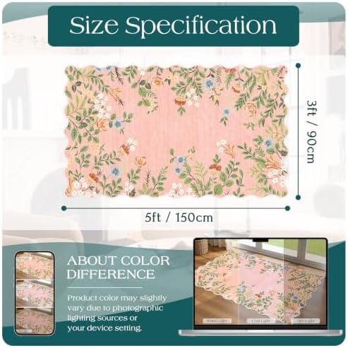 Pink Floral Entry Rug, 3x5 Ft Indoor Outdoor Mats for Front Door - Image 2