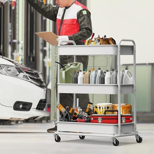 Simple Houseware 26" Extra-Wide 3-Tier Heavy Duty Metal Utility Cart, White - Image 6