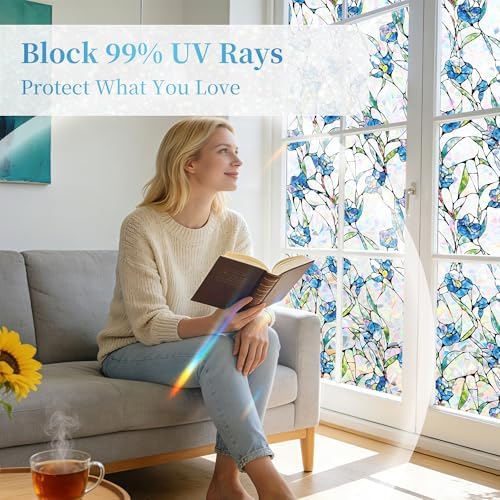Finnez Window Privacy Film, Stained Glass Rainbow, Blue, 23.6" x 78.7" - Image 4