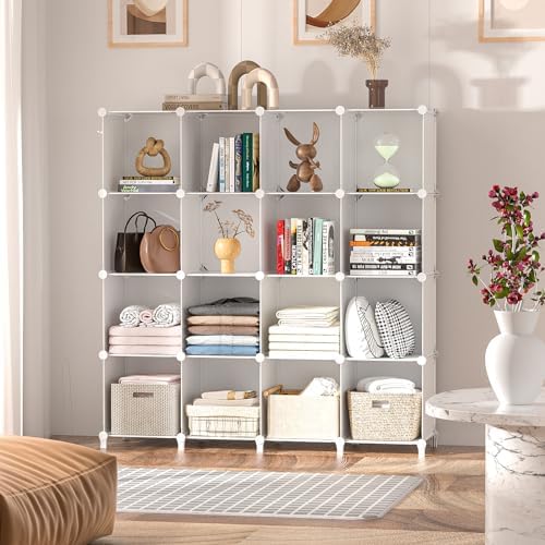 Neprock 16 Cubby Storage Organizer, Closet Clothes Storage Organizer, Cube Shelves Closet Organizers and Storage Shelves for Clothing Storage with Hammer, Bookshelf for Kids (White) - Image 2