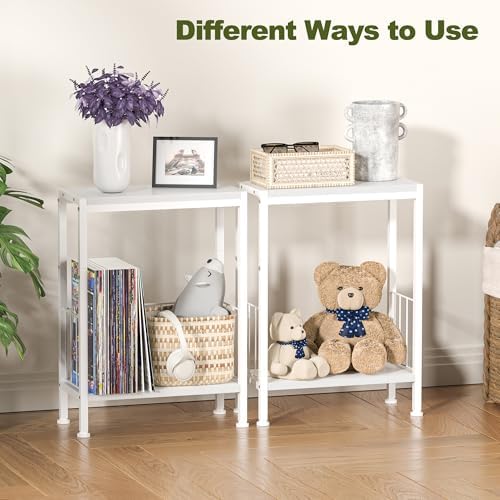 Narrow Side Table, Skinny End Tables with Magazine Holder, Small Sofa Table for Small Spaces, Space-Saving Design, Slim Nightstand Bedside Table for Living Room, Bedroom, Office, White - Image 5