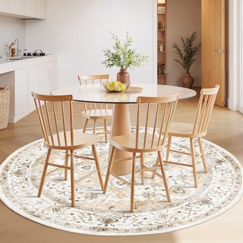 AMADA HOMEFURNISHING Round 4ft Area Rugs, Low-Profile Washable Rug with Non-Slip Backing & Durable Edge Binding, Vintage Rugs for Living Room, Bedroom, Dinning Room - Image 3