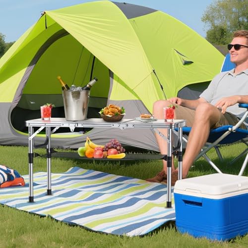 Anbte 3ft Folding Camping Table, 3 Adjustable Height Max 27.5", Silver - Image 2