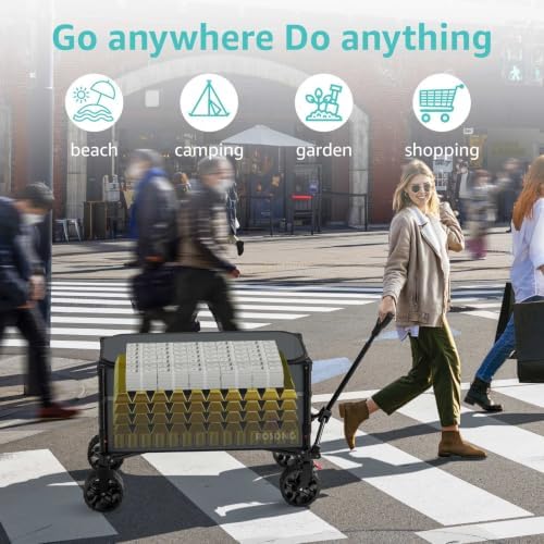 ROSONG Collapsible Wagon Cart with Wheels, Grey with Cover, 120L - Image 2