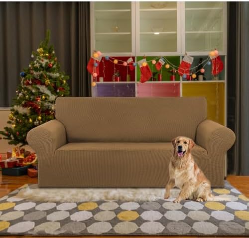 KEKUOU Stretch Loveseat Couch Cover, 2 Cushion Couch Slipcover,Camel - Image 2