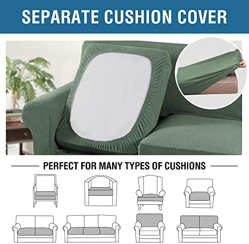 H.VERSAILTEX 3 Piece Stretch Sofa Covers for 2 Cushion Sofa Couch Covers for Living Room Sofa Slipcovers (Base Cover Plus 2 Seat Cushion Covers) Thicker Jacquard Fabric(Large Sofa, Loden Frost) - Image 5