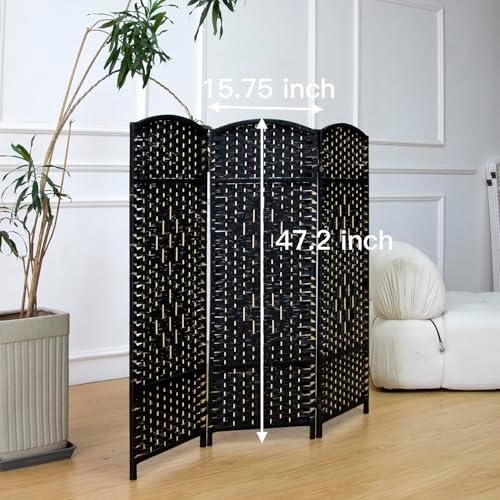 3-Panel Short Room Divider, 3.9 ft Freestanding Partition Wall, Natural Black Rattan Double-Sided Folding Screen for Living Room, Bedroom & Corner Privacy - Image 5