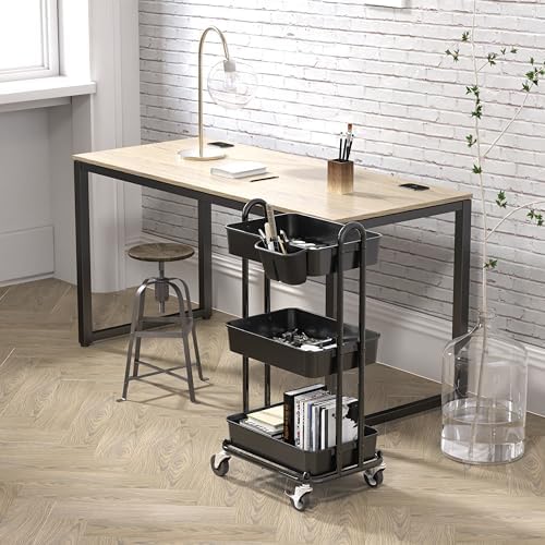 Simple Houseware 3-Tier Rolling Utility Cart with Hanging Bucket, Black - Image 4