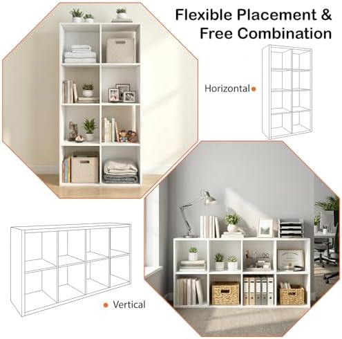 WannabeMyself【Sturdy Build&Easy Assembly】 8 Cube Storage Organizer with Anti-Tipping Kits,Reversible Open Back Book Shelf, Bookcase for Living Room,Bedroom,Entrance Hall,Office,24.1×11.4×47.7,White - Image 4
