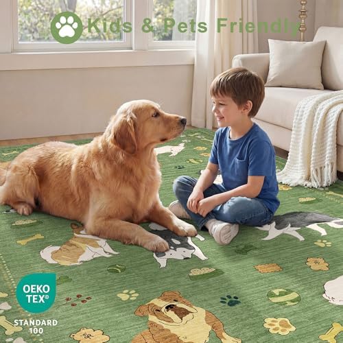 DUKINO 8x10 Area Rug, Washable Dog Rugs for Living Room Soft, Green - Image 4