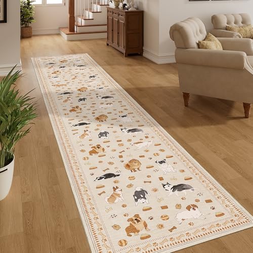 DUKINO 2x10 Kitchen Runner Rug, Washable Dog Rug Soft Non Slip Beige Yellow by DUKINO