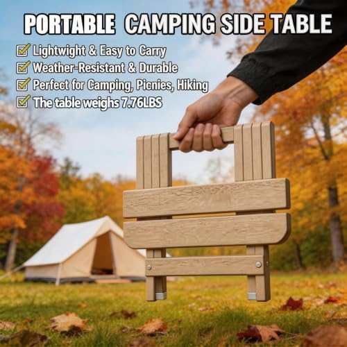 Folding Outdoor Side Table,Small HDPE Patio Table,All-Weather Compact Portable End Table for Patio,Porch,Pool,Brown,11.8" D x 15.7" W x 15.7" H - Image 4