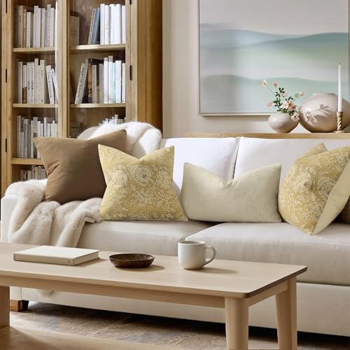 Vintage Floral Print Throw Pillow Covers 26x26 Set of 2 Neutral Modern Farmhouse Pillowcases Accent Decorative Cushion Covers Boho Home Decor for Couch Sofa Chair Bed Living Room, Yellow - Image 5