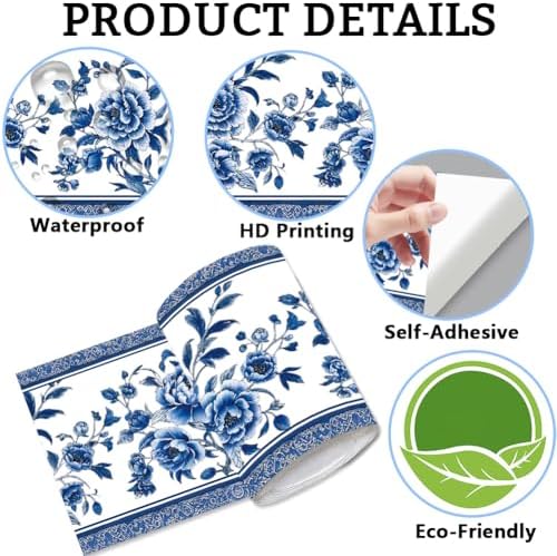 Blue Floral Wallpaper Border for Bulletin Board 196.9 x 3.9 Inch - Image 6