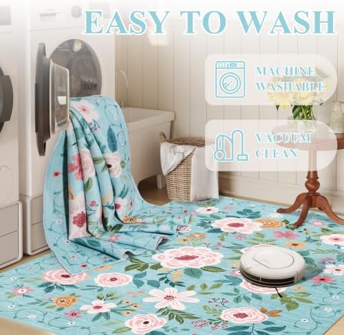 DUKINO 2x14 Runner Rug, Washable Long Kitchen Runner Rug Non Slip, Teal - Image 6