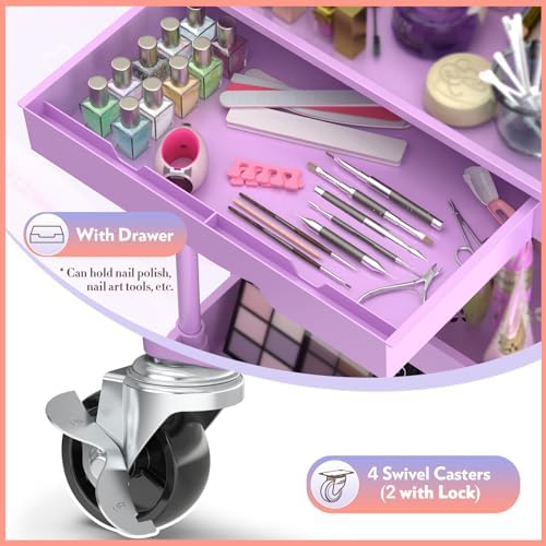 SUNALLY Makeup Cart Organizer with Drawer,4 Tier Rolling Makeup Cart,Purple - Image 3