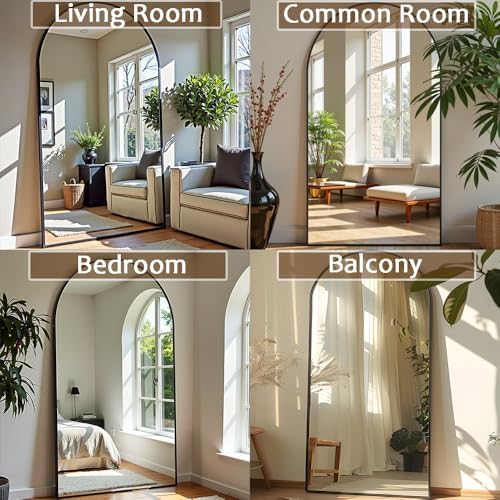 Rowjut Floor Full Length Mirror, Arched Mirrors Full Length 81"x41" Freestanding Large & with Aluminum Frame&Wall Mounted & Hanging or Leaning& Full Body Mirror for Bedroom, Black - Image 5