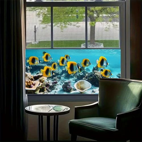 HOMETITUTE Tropical Fish Coral Reef Window Cling 39.3x17.7 Inch PVC - Image 2