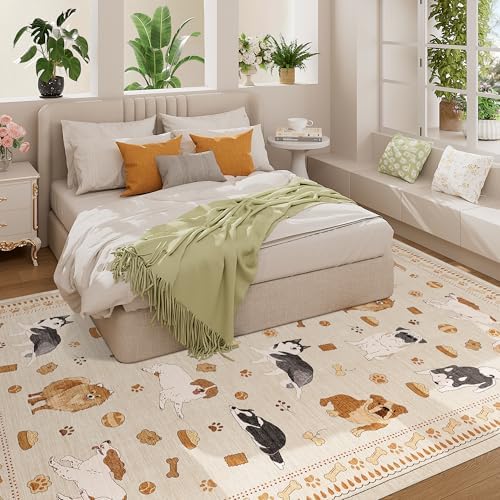 DUKINO 6x9 Washable Dog Area Rug for Living Room Non Slip, Beige Yellow - Image 5