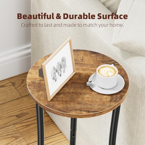Simple Trending Round Side Table, 2 Tiers End Table for Living Room with Storage Shelf, Slim Sofa Table Set of 2, Rustic Brown - Image 4