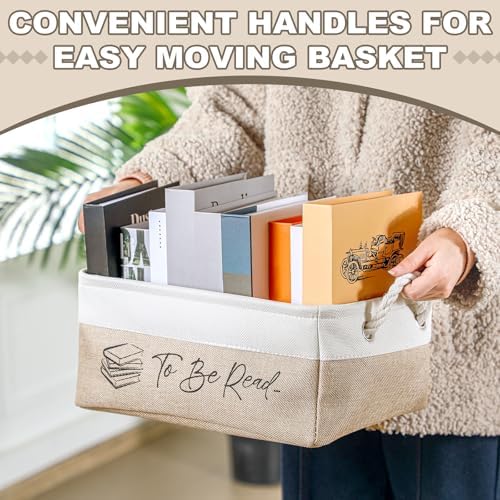 Marsui 1 Pcs TBR Basket Book Storage Bin Bookish Gifts, White and Beige - Image 3
