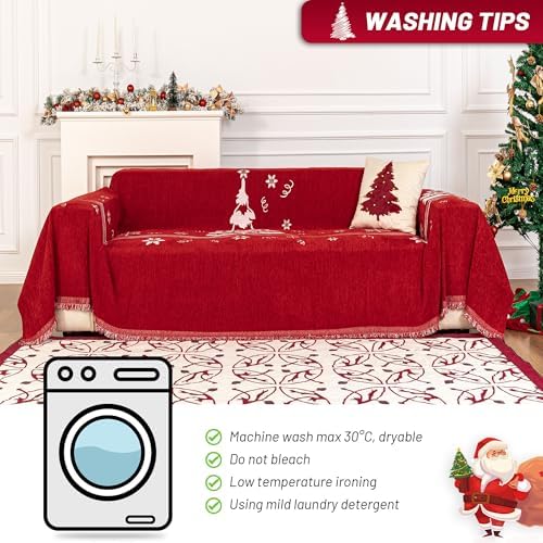 MYSKY HOME Sofa Covers for 2 Cushion Couch L Shaped Couch Cover, Washable Couch Covers with Tassels Boho Couch Cover Non Slip Super Universal Soft Sofa Slipcover for Kids, Dogs, Pets, 71"x102", Red - Image 5