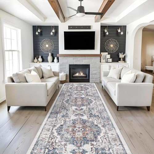 4x12 Wide Hallway Runner Rug: Vintage Washable Soft Runners for Living Room Bedroom Water Resistant Carpet with Non-Slip Backing for Entry Kitchen Dining Room Thin Bathroom Floor Mat(Brick,4x12) by HYHAOYUNLAI