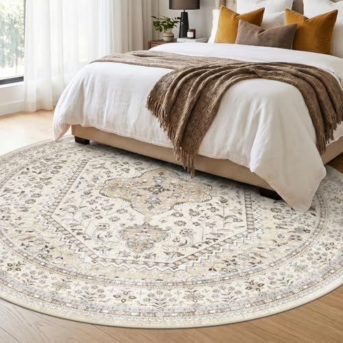 Puino 8Ft Round Rug Washable: Non-Slip Boho Living Room Circle Area Rugs - Image 2