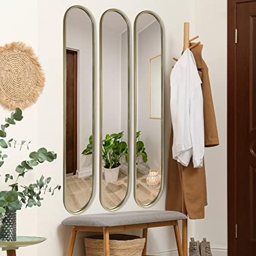 OUSHUAI Gold Tall Mirror,Narrow Capsule Long Mirrors with Metal Frame for Entryway,Hallway,Living Room 44"X8" (3pcs) - Image 2