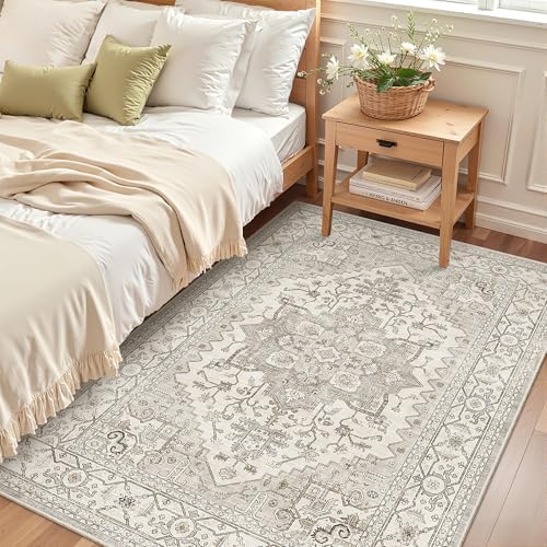 Madane Area Rug 4x6 Washable Rugs Vintage for Living Room, Beige/Brown - Image 2