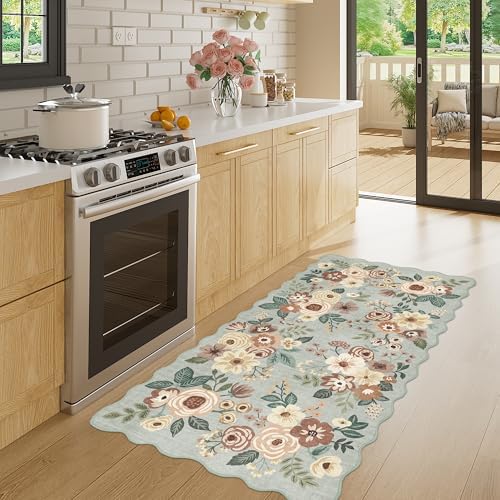 DUKINO 2x4 Rug for Entryway, Floral Washable Kitchen Rugs, Sage Green - Image 3