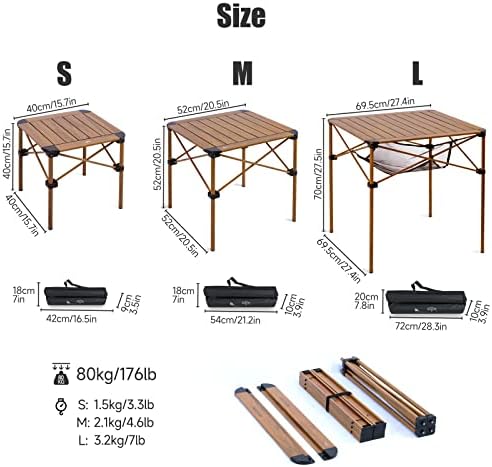 iClimb Lightweight Stable Alu. Folding Square Table Roll Up Top (Nature, M) - Image 3