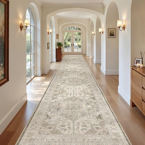 Madane Hallway Runner Rug 3x20 Washable Kitchen Runners 20ft, Ivory/Brown - Image 4