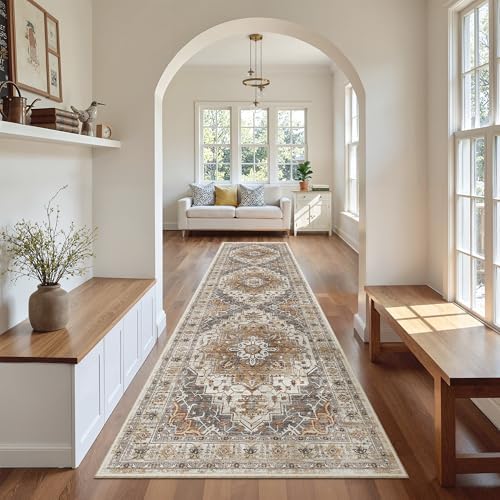 Madane Hallway Runner Rug 2'6''x10' Kitchen Runners Vintage, Turmeric/Grey - Image 3